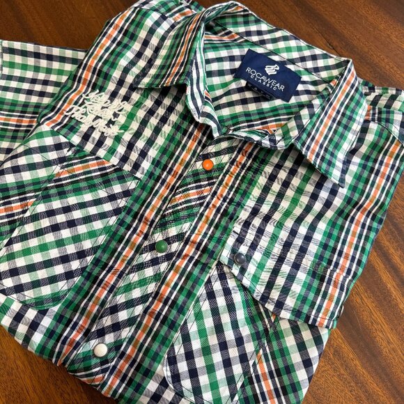 Rocawear Classic Shirt Multicolored Snap Plaid Short Sleeve Shirt Embroidered 2X - Picture 1 of 14